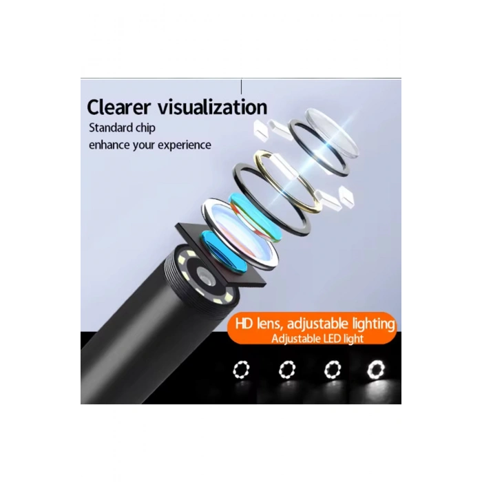 Ekranlı 3 Kameralı 10 Mt Hafıza Kart Destekli Sert Kablo Yılan Endoskop Kamera 8 Mm 4.3 Inc