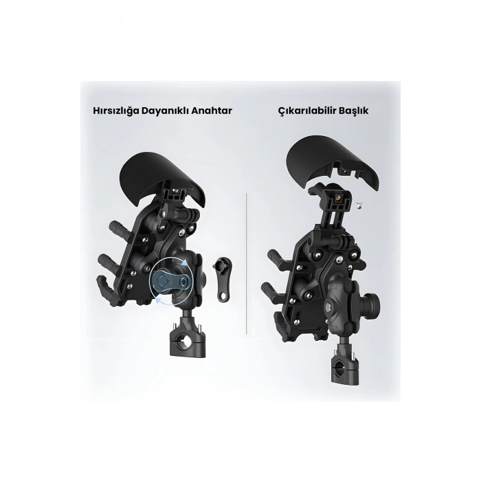 Gidon Bağlantılı Güneş Ve Yağmur Korumalı 360° Derece Ayarlanabilir Motosiklet Bisiklet Telefon Tutucu