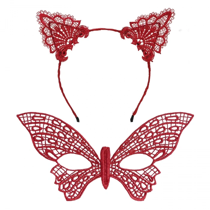 Gösterişli Kırmızı Dantel Maske Ve Taç Seti 7 No – Masquerade Ve Davetler İçin