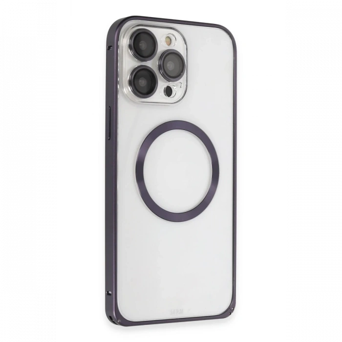 Joko iPhone 14 Pro Max Kılıf Metal Bumper Magneticsafe Kapak - Derin Mor