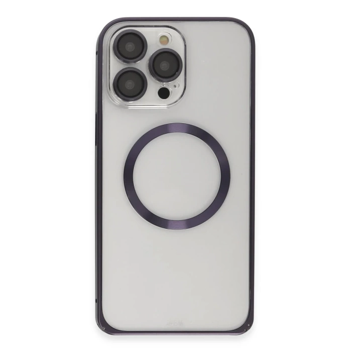 Joko iPhone 14 Pro Max Kılıf Metal Bumper Magneticsafe Kapak - Derin Mor