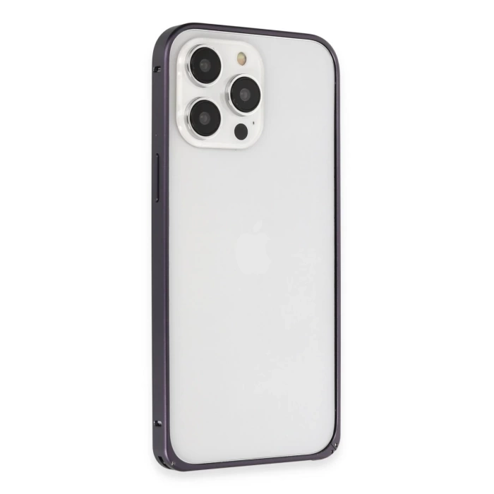 Joko iPhone 14 Pro Max Kılıf Metal Bumper Magneticsafe Kapak - Derin Mor