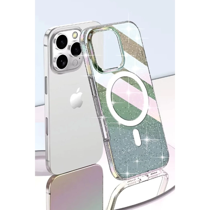 Joko iPhone 14 Pro Max Rasasi Simli Magsafe Kapak - Şeffaf