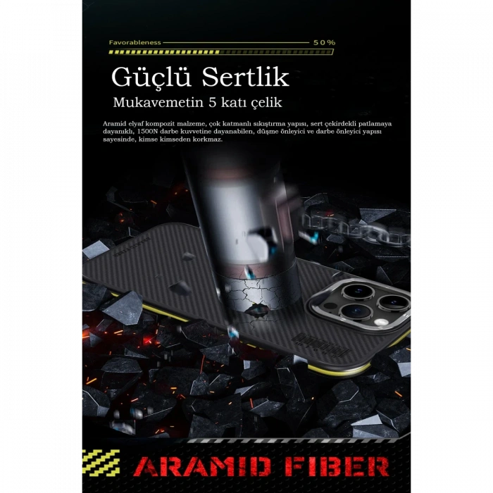 iPhone 15 Pro Kılıf Aramid 600D Kevlar Karbon Fiber Magsafe Kapak