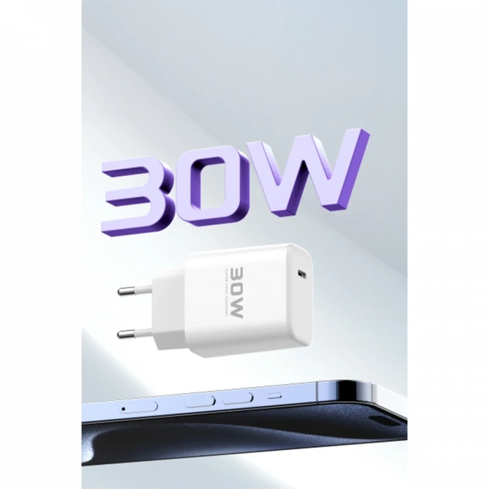 Joko JK89 30W Type-C Çıkışlı Ekstra DC66 1M Type-C to Lightning  Kablolu PD Şarj Cihazı - Beyaz