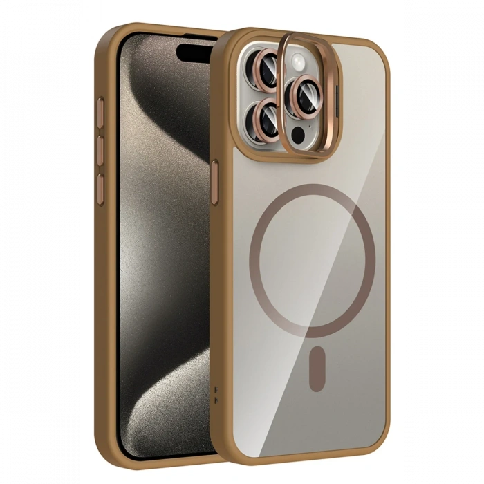 Joy Tekno Apple iPhone 15 Pro Max Remim Lensli Magsafe Standlı Kapak