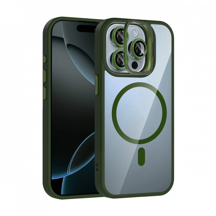 Joy Tekno Apple iPhone 15 Pro Max Remim Lensli Magsafe Standlı Kapak