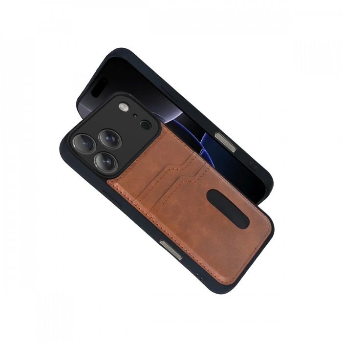 Joy Tekno Apple iPhone 17 Pro Max Sara Kartvizitli Deri Kılıf