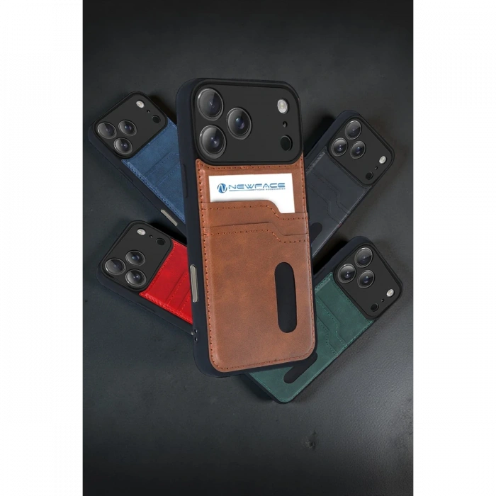 Joy Tekno Apple iPhone 17 Pro Max Sara Kartvizitli Deri Kılıf