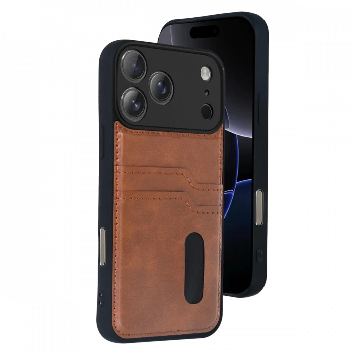 Joy Tekno Apple iPhone 17 Pro Sara Kartvizitli Deri Kılıf