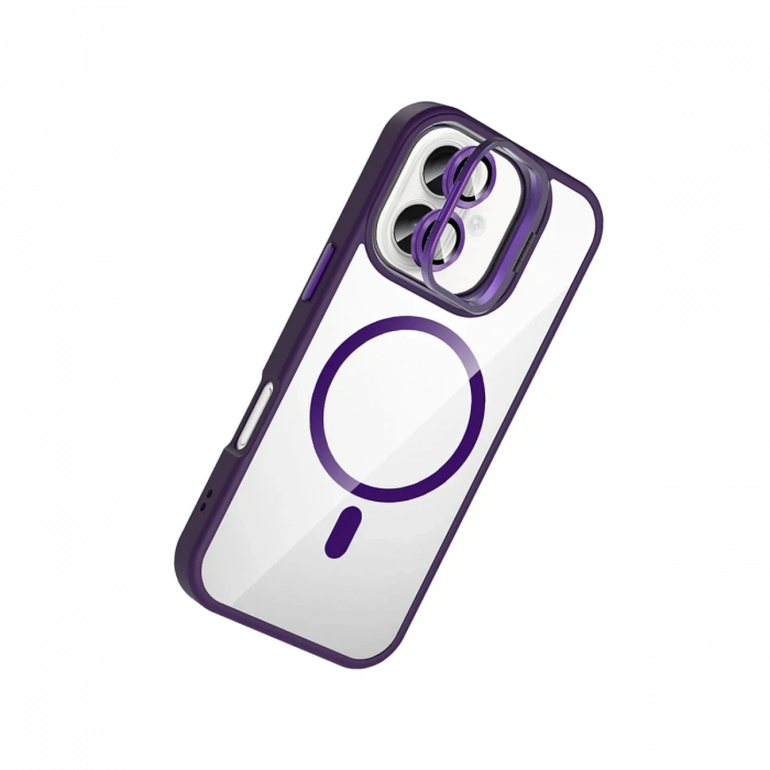 Joy Tekno Apple iPhone 17 Remim Lensli Magsafe Standlı Kapak - Derin Mor