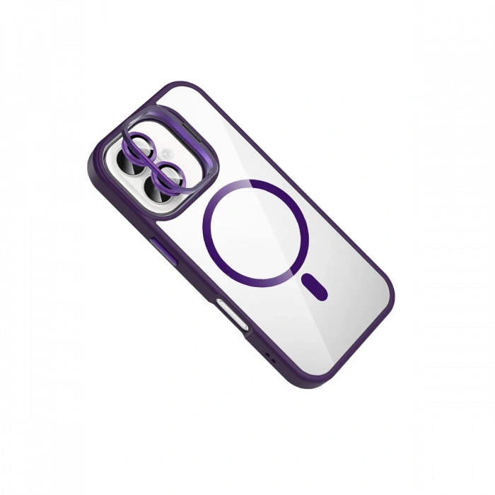 Joy Tekno Apple iPhone 17 Remim Lensli Magsafe Standlı Kapak - Derin Mor