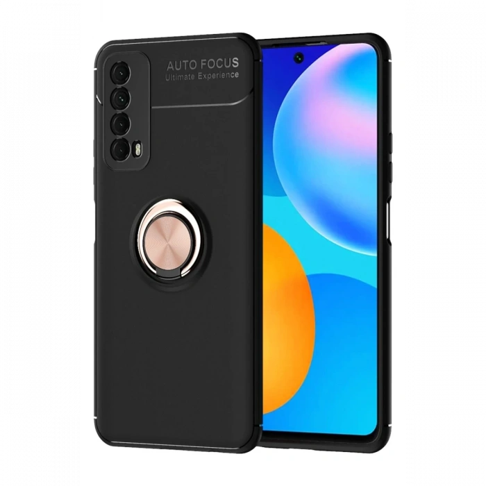 Joy Tekno Huawei P Smart 2021 Kılıf Range Yüzüklü Silikon - Siyah-Gold