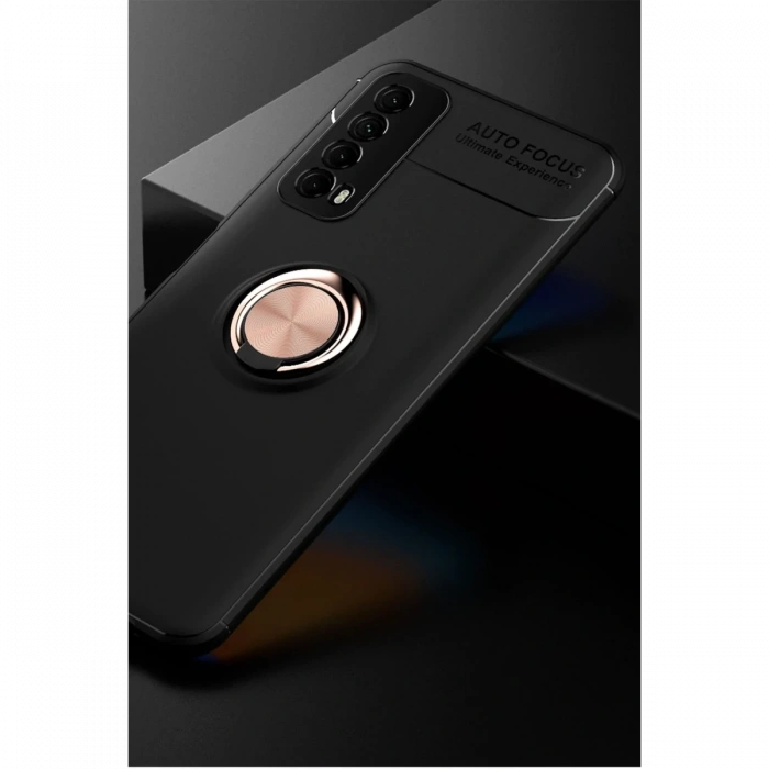 Joy Tekno Huawei P Smart 2021 Kılıf Range Yüzüklü Silikon - Siyah-Gold