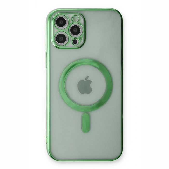 iPhone 12 Pro Kılıf Magneticsafe Lazer Silikon - Haki Yeşil