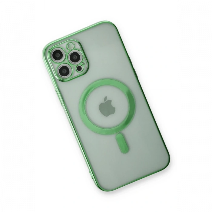 iPhone 12 Pro Kılıf Magneticsafe Lazer Silikon - Haki Yeşil