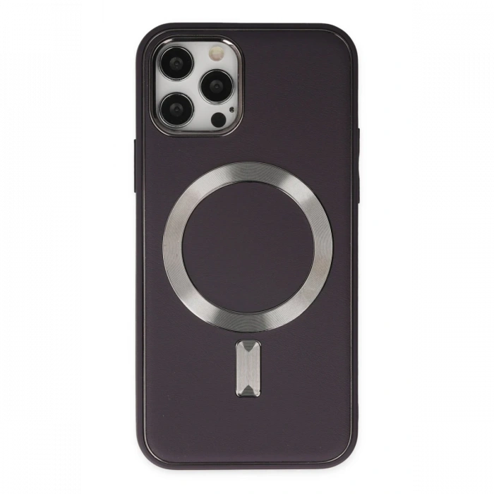 Joy Tekno iPhone 12 Pro Max Kılıf Coco Deri Magneticsafe Silikon - Derin Mor