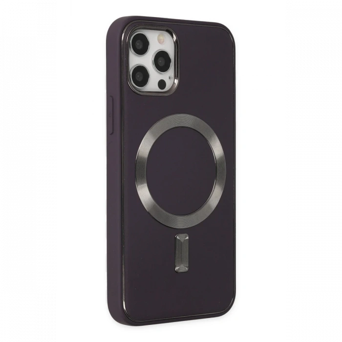 Joy Tekno iPhone 12 Pro Max Kılıf Coco Deri Magneticsafe Silikon - Derin Mor