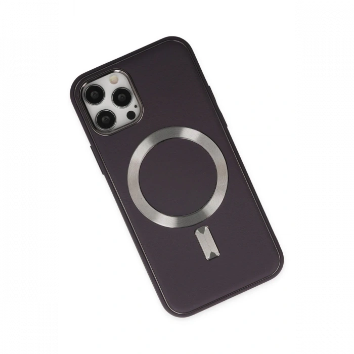 Joy Tekno iPhone 12 Pro Max Kılıf Coco Deri Magneticsafe Silikon - Derin Mor