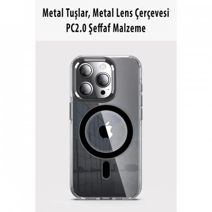 Joy Tekno iPhone 14 Pro Kılıf Crystal Magsafe Kapak - Siyah