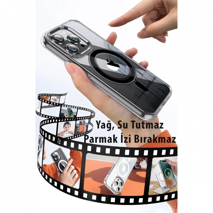 Joy Tekno iPhone 14 Pro Kılıf Crystal Magsafe Kapak - Siyah