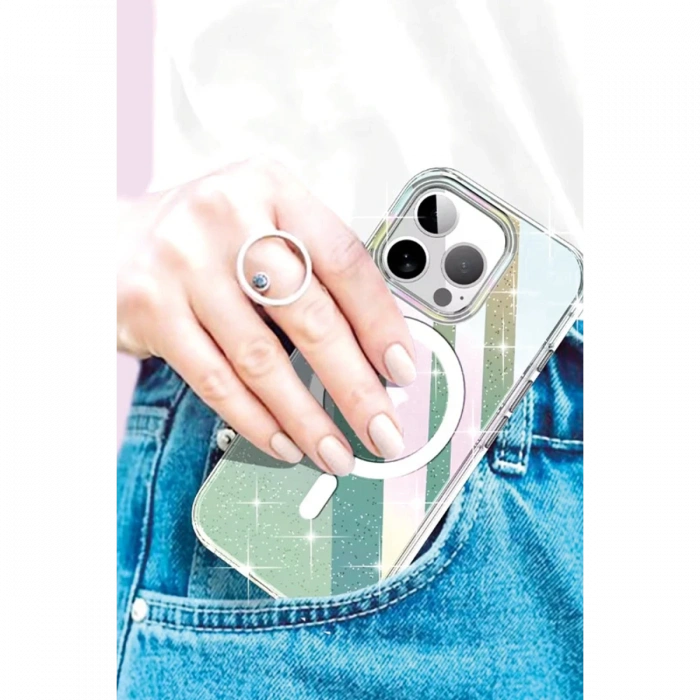 Joy Tekno iPhone 14 Pro Max Rasasi Simli Magsafe Kapak - Şeffaf
