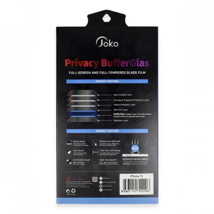 Joy Tekno iPhone 15 Pro Max Buffer Hayalet Cam Ekran Koruyucu - Siyah