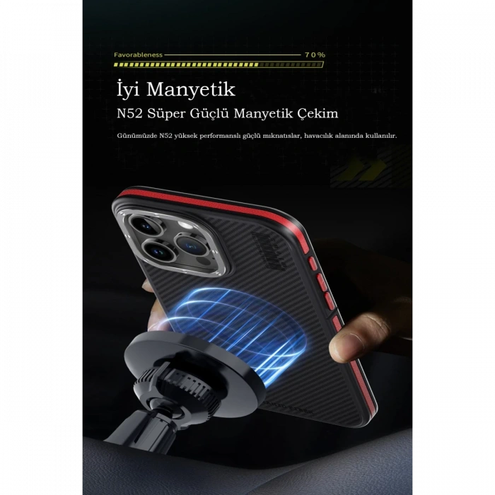 Joy Tekno iPhone 15 Pro Max Kılıf Aramid 600D Kevlar Karbon Fiber Magsafe Kapak