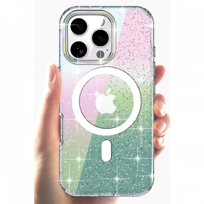 Joy Tekno iPhone 15 Pro Max Rasasi Simli Magsafe Kapak - Şeffaf