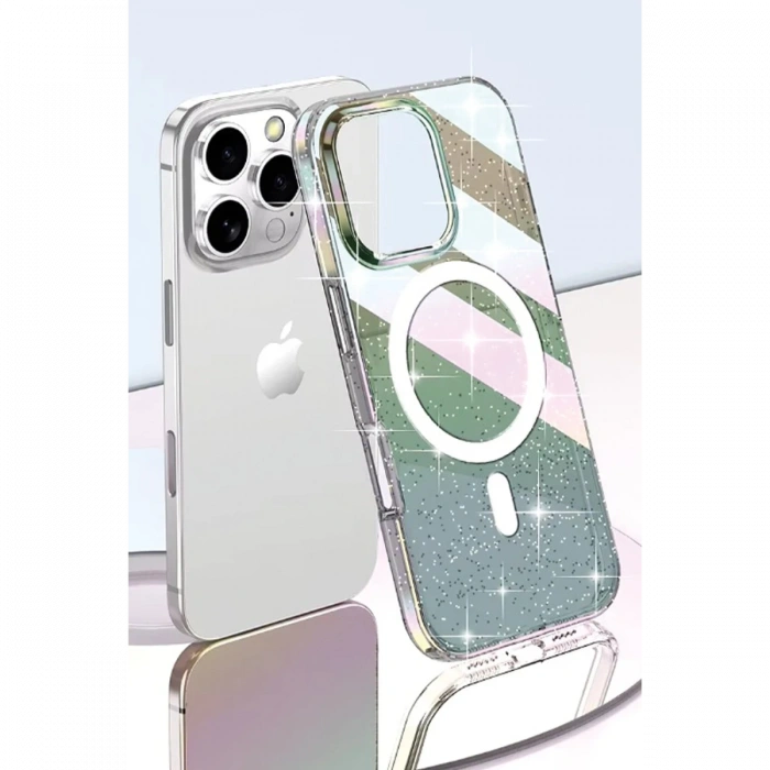 Joy Tekno iPhone 15 Pro Rasasi Simli Magsafe Kapak - Şeffaf