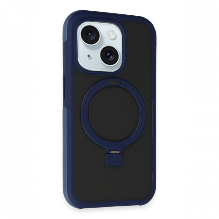 Joy Tekno iPhone 15 Zorda Airbag Magsafe Standlı Kapak - Lacivert