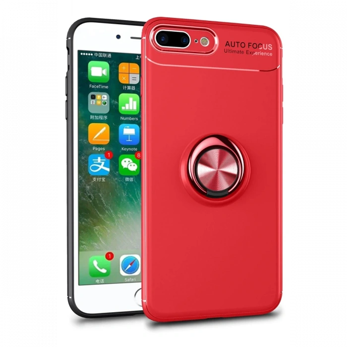 iPhone 7 Plus Kılıf Range Yüzüklü Silikon - Kırmızı