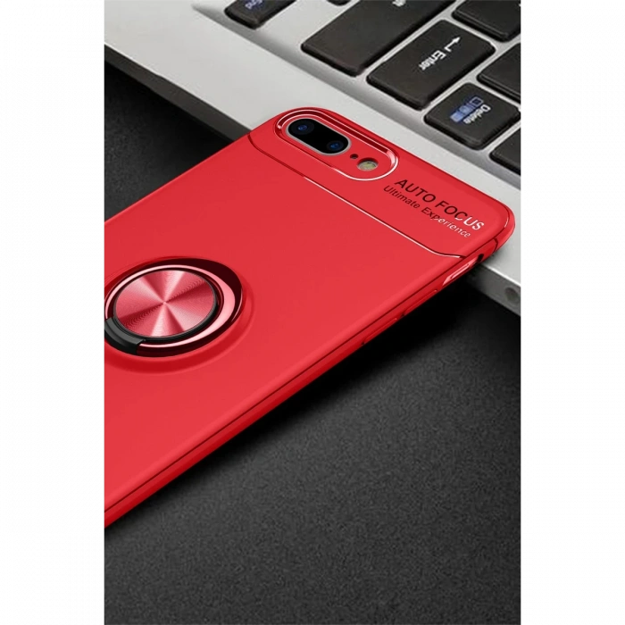 iPhone 7 Plus Kılıf Range Yüzüklü Silikon - Kırmızı