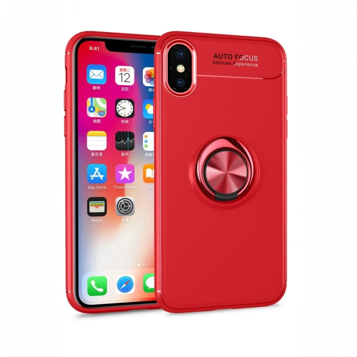 Joy Tekno iPhone XS Kılıf Range Yüzüklü Silikon - Kırmızı