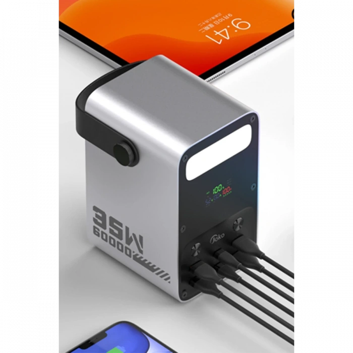 Joy Tekno J51 60.000 mAh Dijital Sarj Göstergeli Led Işıklı 35W PD Powerbank - Gümüş