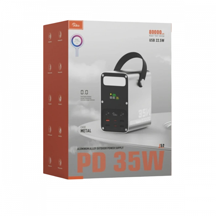 Joy Tekno J52 80.000 mAh Dijital Şarj Göstergeli Led Işıklı 35W PD Powerbank - Gümüş