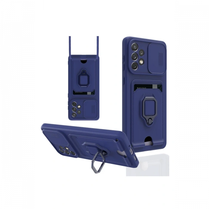 Samsung Galaxy A23 4G Kılıf Zuma Kartvizitli Yüzüklü Silikon - Lacivert