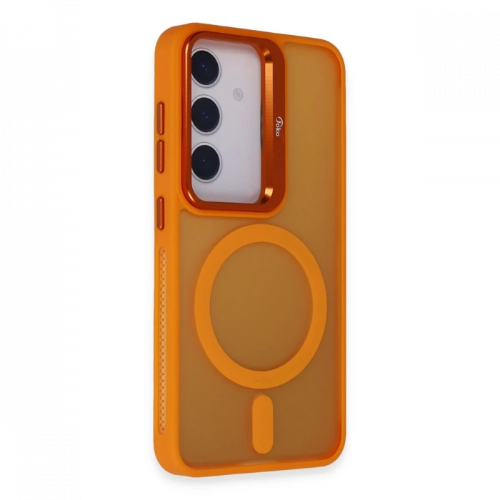 Joy Tekno Samsung Galaxy S24 Plus Flet Lens Magsafe Kapak - Turuncu
