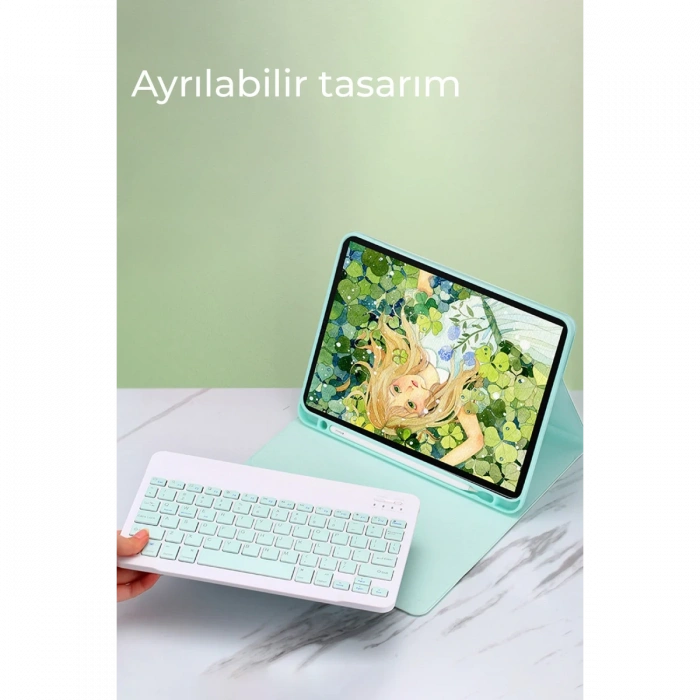 Joy Tekno Samsung Galaxy X910 Tab S9 Ultra 14.6 Kılıf KC01 Smart Klavyeli Tablet Kılıfı - Koyu Yeşil