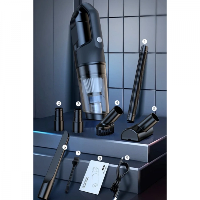 Joy Tekno VC006 50W 4000 mAh Bataryalı Kablosuz Çok Fonksiyonlu Araç Süpürge - Siyah