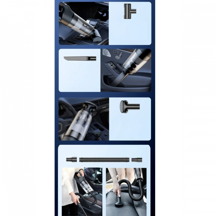 Joy Tekno VC006 50W 4000 mAh Bataryalı Kablosuz Çok Fonksiyonlu Araç Süpürge - Siyah