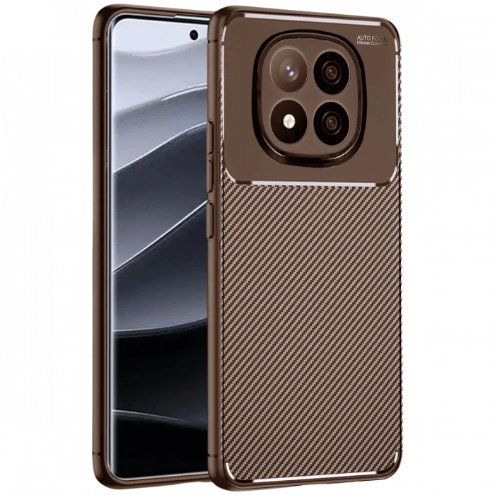 Xiaomi Redmi Note 14 Pro Plus Kılıf Auto Focus Karbon Kapak - Kahverengi