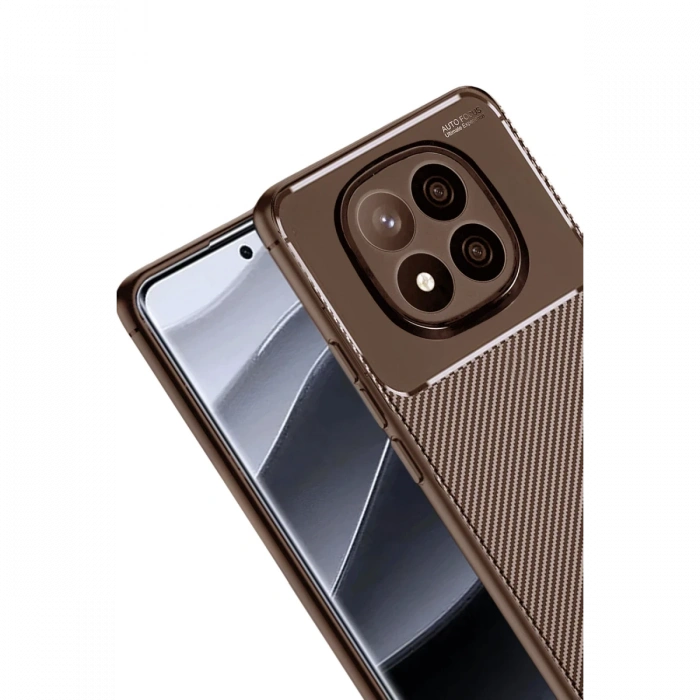 Xiaomi Redmi Note 14 Pro Plus Kılıf Auto Focus Karbon Kapak - Kahverengi