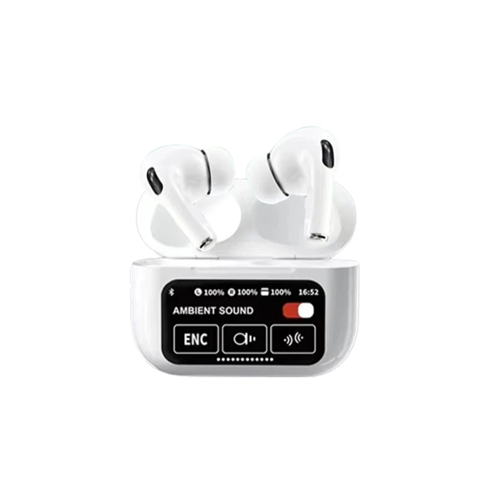 Karler Bass A9 Pro Aktif Gürültü Engelleyici Özellikli Dijital Ekranlı Airpods Bluetooth Kulaklık - Beyaz