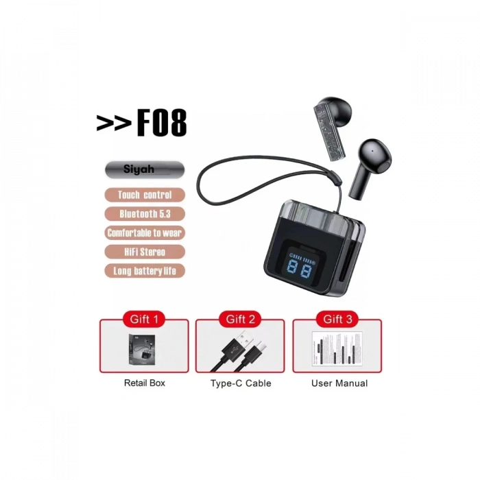 Karler Bass F08 Dijital Şarj Göstergeli TWS Bluetooth Kulaklık