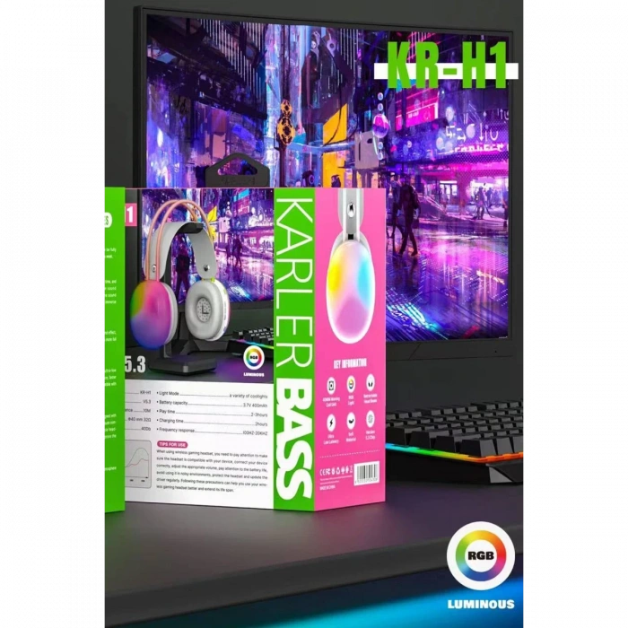 Karler Bass KRH1 RGB Kafaüstü Kablosuz Kulaklık - Siyah