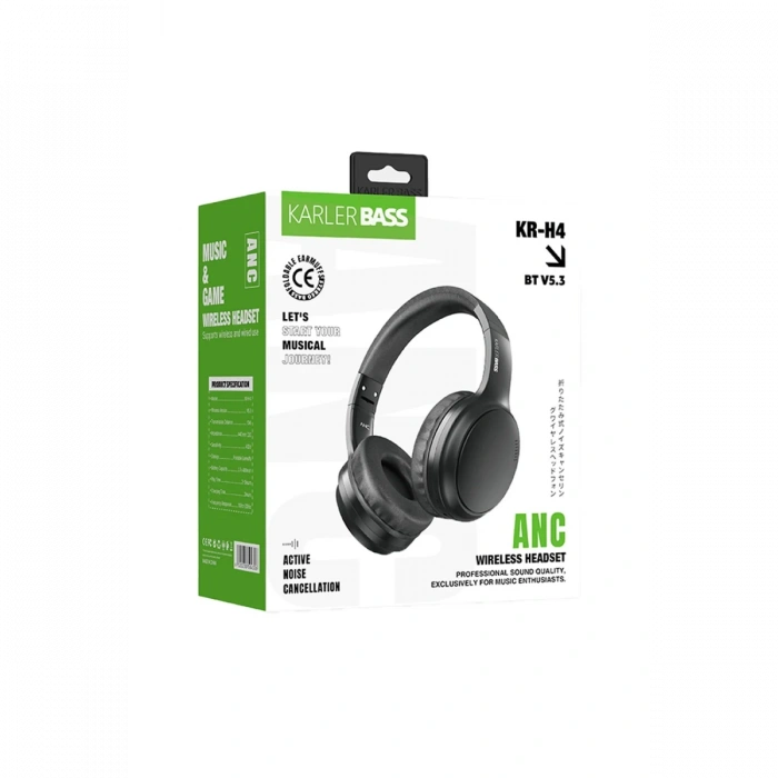Karler Bass KRH4 Aktif Gürültü Engelleyici Özellikli Kafaüstü Kablosuz Bluetooth Kulaklık - Siyah