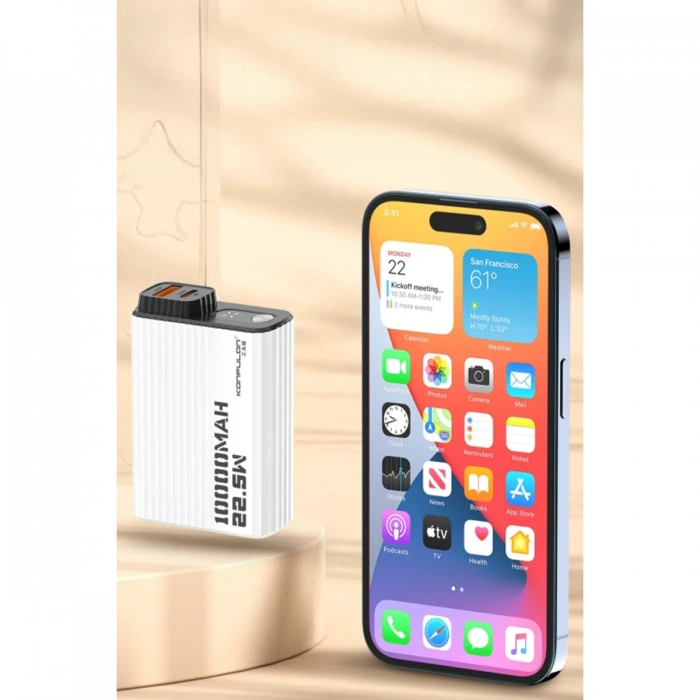 Konfulon A40Q 10.000 mAh PD 20W Mini Powerbank - Siyah-Beyaz