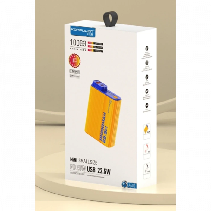Konfulon A40Q 10.000 mAh PD 20W Mini Powerbank - Siyah-Beyaz
