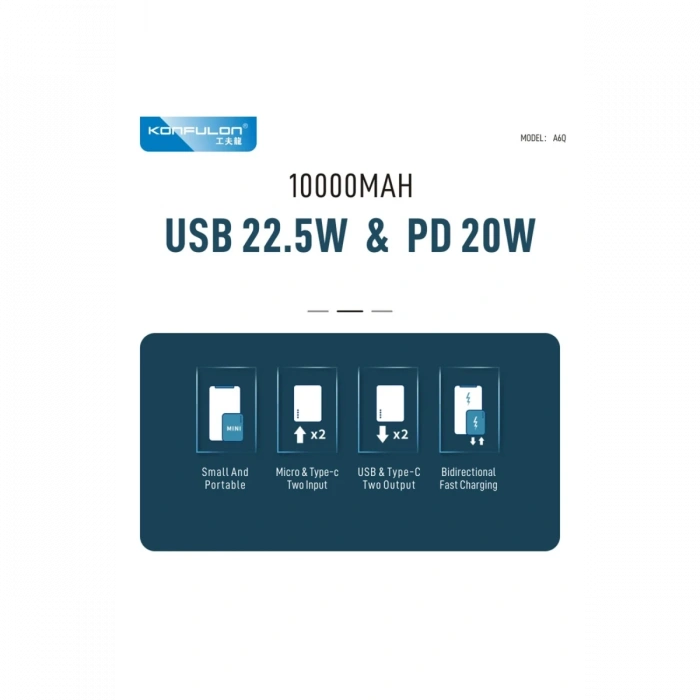 Konfulon A6Q 22.5W Usb 3.0 ve 20W Type